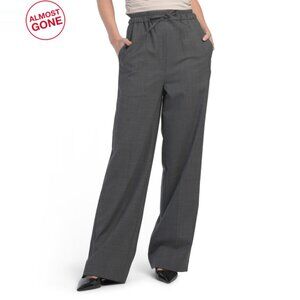 SANDRO ANTHRACITE Wool Blend Wide Leg Trousers